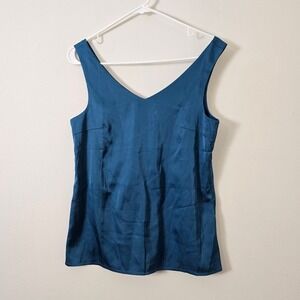 Aoulaydo Satin Tank Top Cami NWT Teal Blue V Neck Womens Extra Small